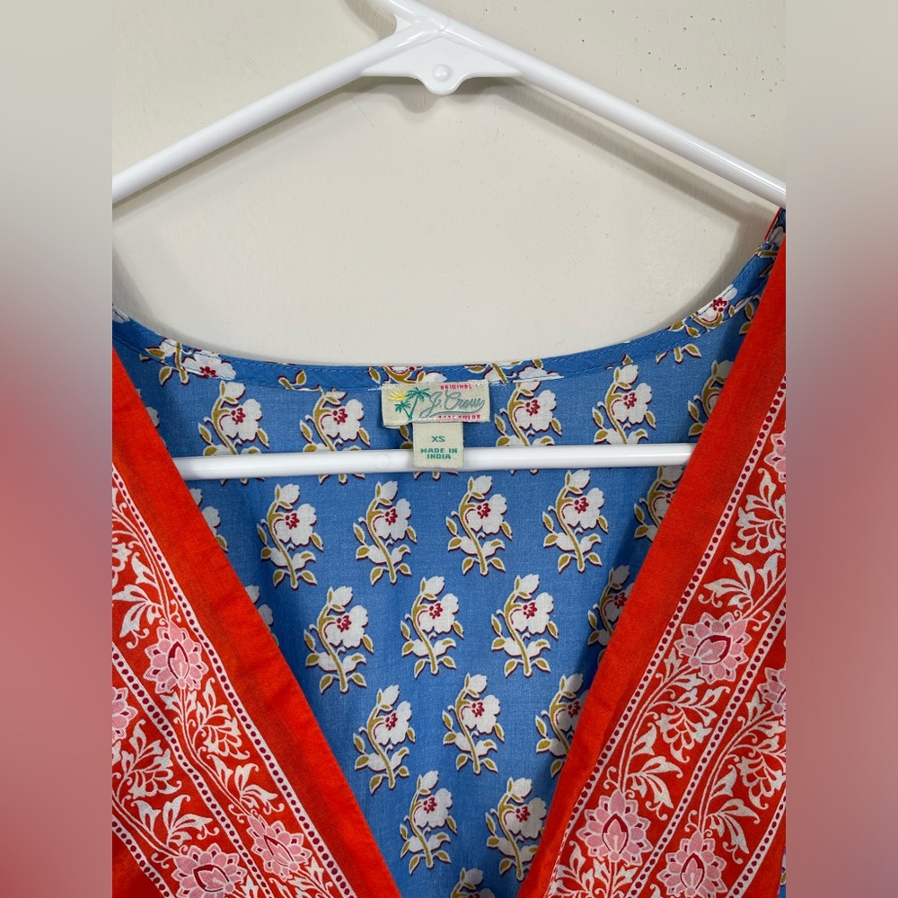 J. Crew V-Neck Cover-Up in Classic Block Blue and Red Floral Maxi Dress Vintage - Picture 10 of 16
